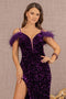 Elizabeth K GL3149 Sequin Off-Shoulder Feather Gown