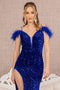 Elizabeth K GL3149 Sequin Off-Shoulder Feather Gown