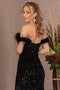 Elizabeth K GL3149 Sequin Off-Shoulder Feather Gown