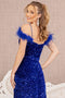 Elizabeth K GL3149 Sequin Off-Shoulder Feather Gown