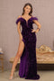 Elizabeth K GL3149 Sequin Off-Shoulder Feather Gown