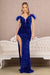 Elizabeth K GL3149 Sequin Off-Shoulder Feather Gown