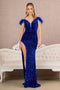 Elizabeth K GL3149 Sequin Off-Shoulder Feather Gown