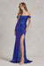 Nox Anabel Off-Shoulder Gown with Sequin and Slit R1203