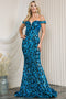 Amelia Couture 20113 Off-Shoulder Gown with Sequin Print