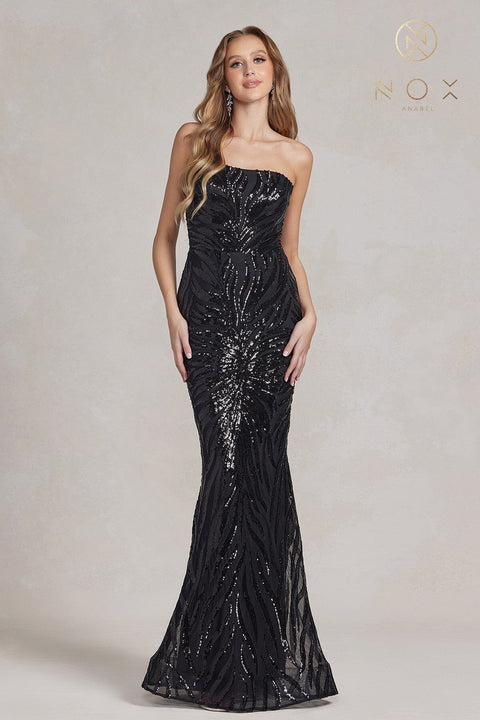 Nox Anabel One-Shoulder Gown with Sequin Print R1204