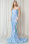 Amelia Couture 7028 Strapless Mermaid Dress with Sequin Print