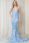 Amelia Couture 7028 Strapless Mermaid Dress with Sequin Print