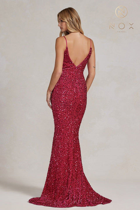 Nox Anabel Mermaid Gown with Sequin V-Neck R1071