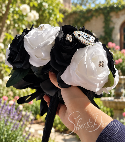 Black White Charro Quinceañera Bouquet | Horseshoe Brooches, view 2, Sheer Dreamz