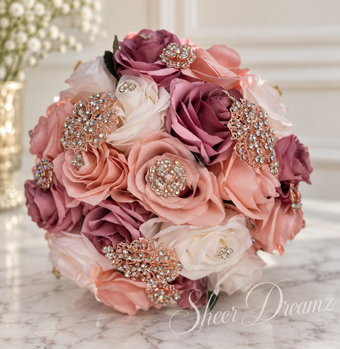 Dusty Pink Mauve and Ivory Quinceañera Bouquet by Sheer Dreamz