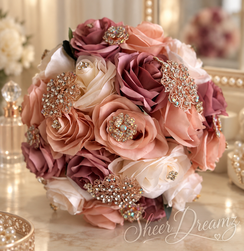 Dusty Pink Mauve and Ivory Quinceañera Bouquet by Sheer Dreamz – alternate view 2
