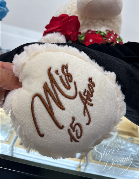 Black charro quinceañera teddy bear with red floral embroidery, view 3, Sheer Dreamz