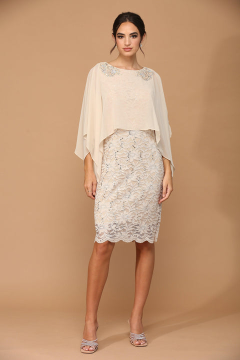 Eva Fashion 3296 Cape Short Mother of the Bride Dress