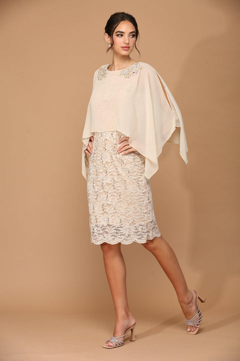 Eva Fashion 3296 Cape Short Mother of the Bride Dress