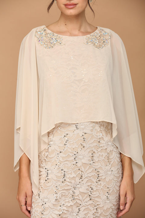 Eva Fashion 3296 Cape Short Mother of the Bride Dress