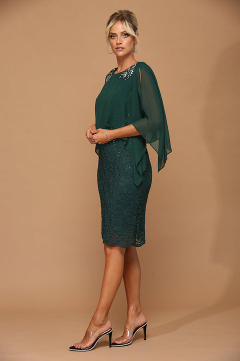 Eva Fashion 3296 Cape Short Mother of the Bride Dress