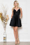 Amelia Couture BZ013S Short Satin V-Neck A-Line Dress