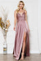 Sleeveless V-Neck Satin Slit Gown by Amelia Couture BZ012