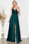 Sleeveless V-Neck Satin Slit Gown by Amelia Couture BZ012