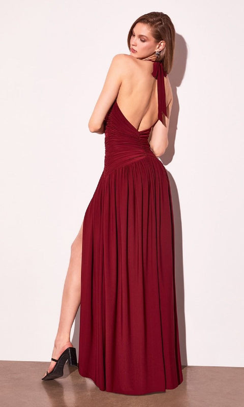 Ladivine T502 Backless Halter Prom Gown with Elegant Slit