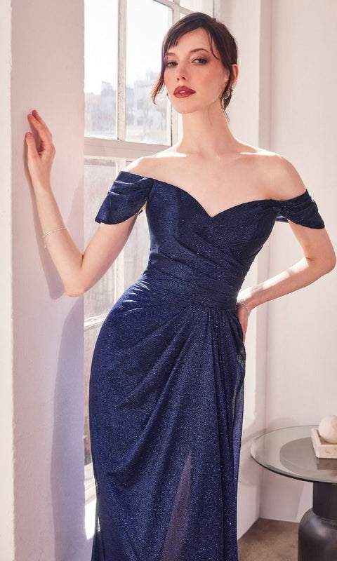 Ladivine T604 Off‑the‑Shoulder Glitter Prom Gown with Sparkling Elegance