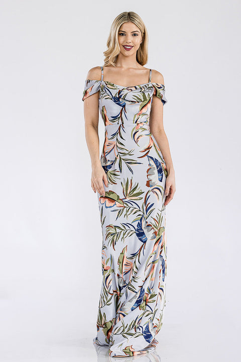 Long Prom Formal Fitted Print Dress Lenovia 5306