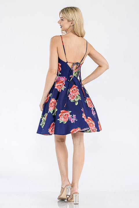 Mini Short Cocktail Floral Print Dress Lenovia 5307