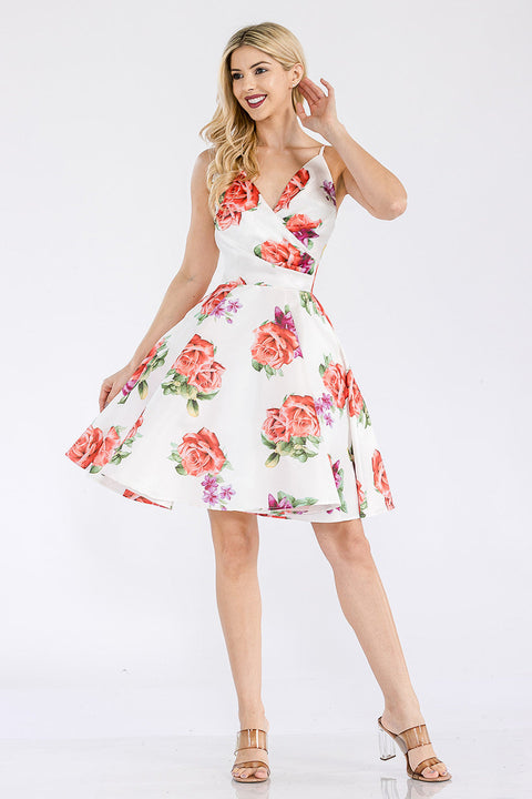 Mini Short Cocktail Floral Print Dress Lenovia 5307