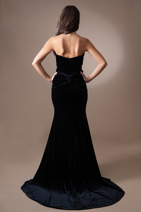 Amelia Couture BZ9029V Fitted Strapless Velvet Gown with Slit