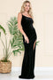 Amelia Couture 6118 One-Shoulder Velvet Gown with Slit