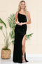 Amelia Couture 6118 One-Shoulder Velvet Gown with Slit