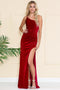 Amelia Couture 6118 One-Shoulder Velvet Gown with Slit