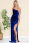 Amelia Couture 6118 One-Shoulder Velvet Gown with Slit