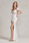 Nox Anabel White Fitted Off Shoulder Feather Gown S1229W