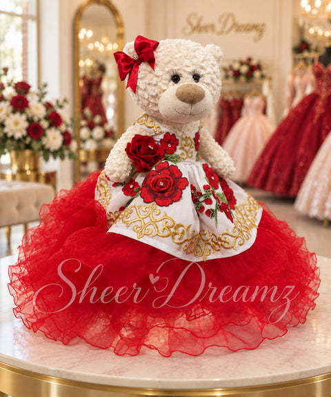 White and red Charro quinceañera teddy bear alternate view by Sheer Dreamz