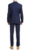 Yves Navy Blue Plaid Check Men's Premium 2pc Premium Wool Slim Fit Suit