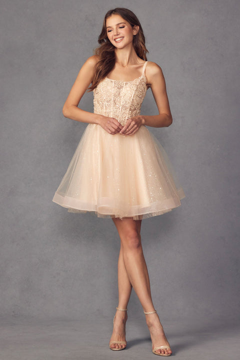 Sleeveless Glitter Tulle Dress with Embroidery by Juliet 883