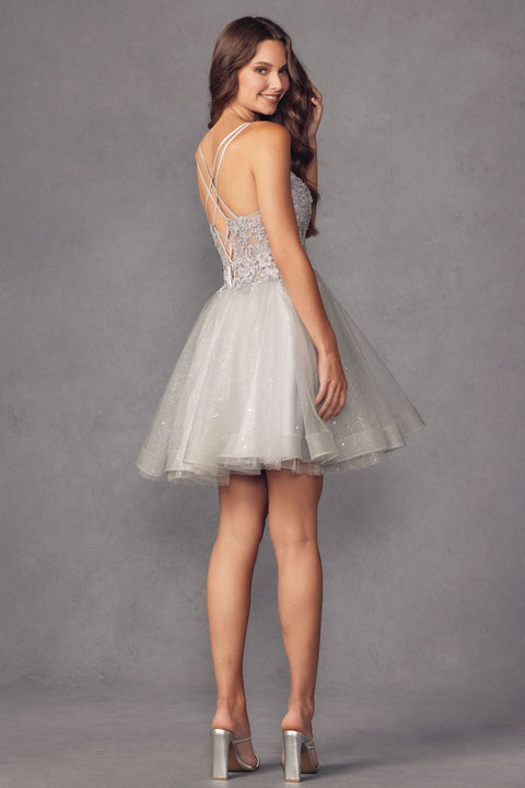 Sleeveless Glitter Tulle Dress with Embroidery by Juliet 883