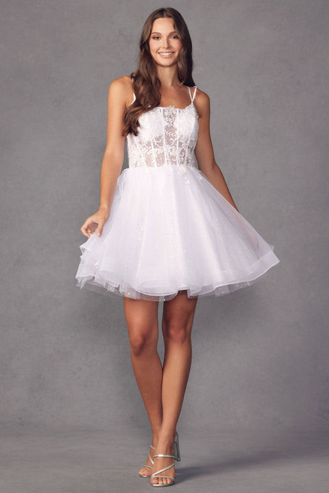 Sleeveless Glitter Tulle Dress with Embroidery by Juliet 883
