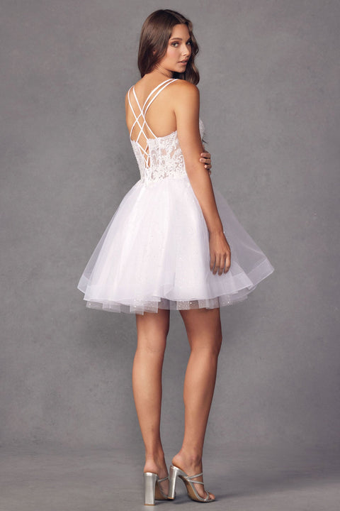 Sleeveless Glitter Tulle Dress with Embroidery by Juliet 883