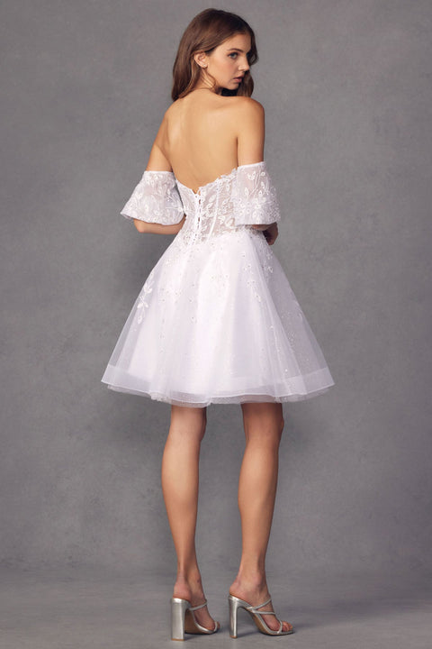 Juliet 909 Embroidered Short Tulle Dress with a Sweetheart Neckline.