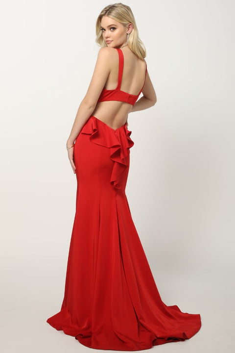 Sleeveless Fitted Ruffled Back Gown by Juliet 645