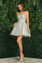 Adora 1039's Sheer Corset A-line Dress with Appliqué