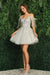 Adora 1042: Short A-line Dress with Floral Applique and Bow