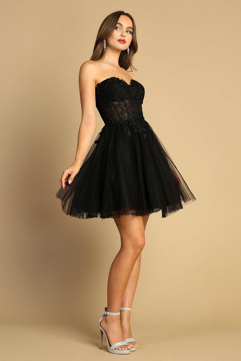 Adora 1047's Sweetheart Tulle Short Dress with Appliqué