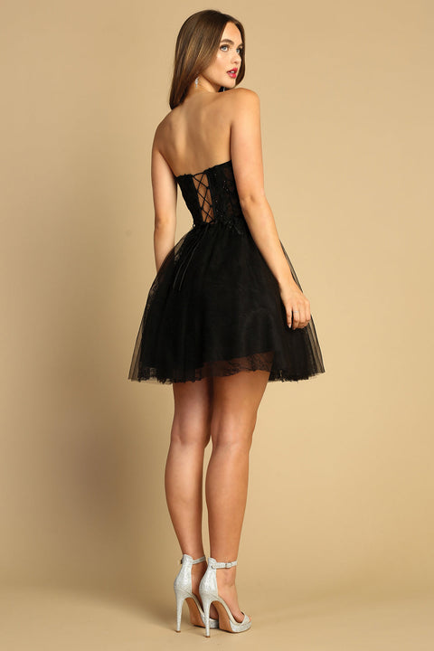 Adora 1047's Sweetheart Tulle Short Dress with Appliqué