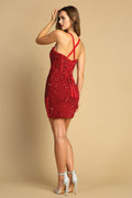 Adora 1050's Short Dress with Sequin Embellishments, Corset, Sheer Detail, and Slit