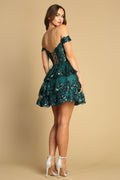 Adora 1051's Short Off-Shoulder Dress with Sequin Appliqué