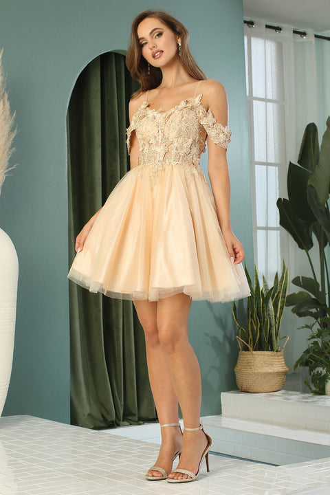 Adora 1052's Short Dress with Cold Shoulder Design and Butterfly Applique